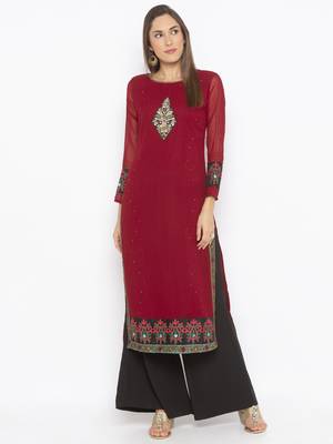 Maroon embroidered georgette party-wear-Kurti 2
