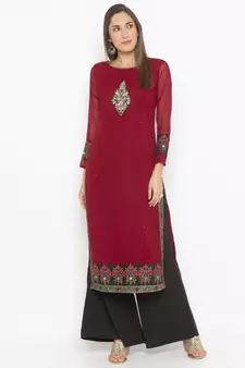 Maroon embroidered georgette party-wear-Kurti