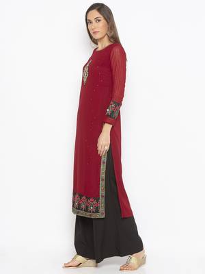 Maroon embroidered georgette party-wear-Kurti 3