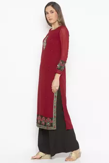 Maroon embroidered georgette party-wear-Kurti