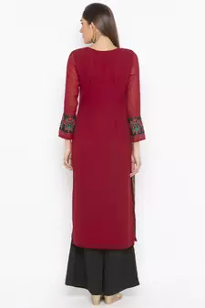 Maroon embroidered georgette party-wear-Kurti