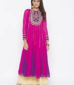 Pink embroidered georgette party-wear-Kurti