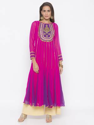 Pink embroidered georgette party-wear-Kurti 2