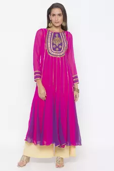 Pink embroidered georgette party-wear-Kurti