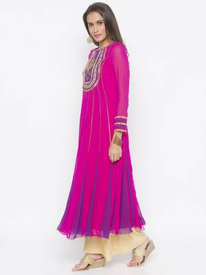 Pink embroidered georgette party-wear-Kurti 3