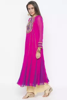 Pink embroidered georgette party-wear-Kurti