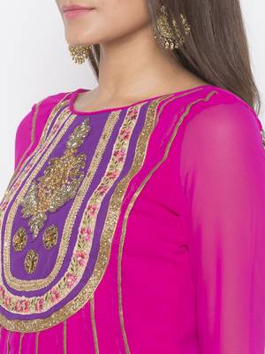Pink embroidered georgette party-wear-Kurti 5