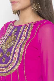 Pink embroidered georgette party-wear-Kurti