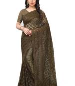 Mehendi embroidered net saree with blouse
