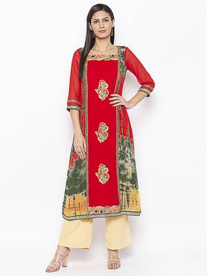 Red embroidered georgette party-wear-Kurti 1