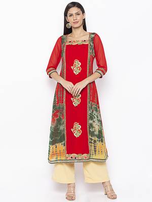 Red embroidered georgette party-wear-Kurti 2