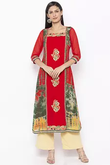 Red embroidered georgette party-wear-Kurti
