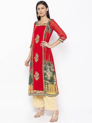 Red embroidered georgette party-wear-Kurti 3