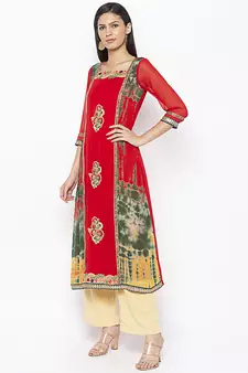 Red embroidered georgette party-wear-Kurti
