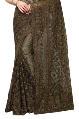 Mehendi embroidered net saree with blouse 2