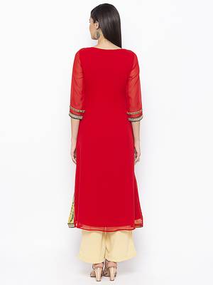Red embroidered georgette party-wear-Kurti 4