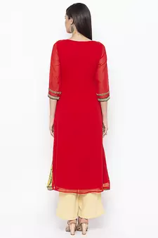 Red embroidered georgette party-wear-Kurti