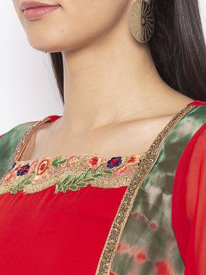 Red embroidered georgette party-wear-Kurti 5