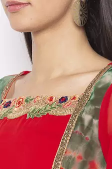 Red embroidered georgette party-wear-Kurti