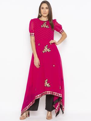 Pink embroidered georgette party-wear-Kurti 1