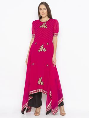 Pink embroidered georgette party-wear-Kurti 2