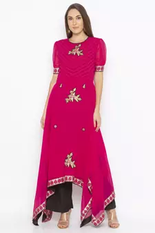 Pink embroidered georgette party-wear-Kurti