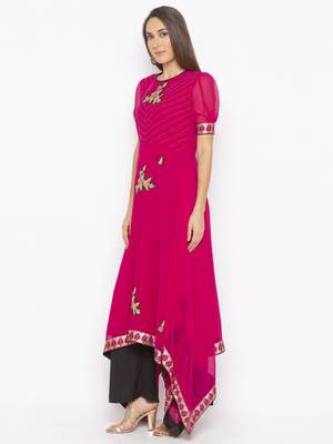 Pink embroidered georgette party-wear-Kurti 3