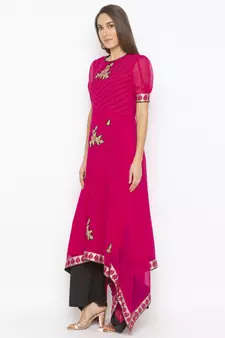 Pink embroidered georgette party-wear-Kurti