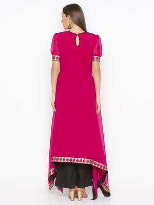 Pink embroidered georgette party-wear-Kurti 4