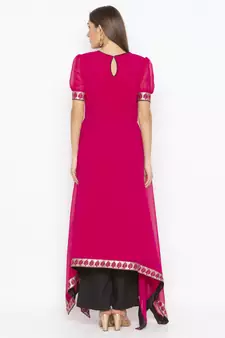 Pink embroidered georgette party-wear-Kurti