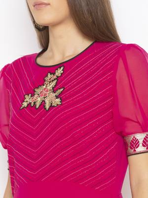 Pink embroidered georgette party-wear-Kurti 5