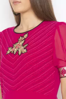 Pink embroidered georgette party-wear-Kurti