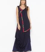 Dark-navy-blue embroidered cotton party-wear-Kurti