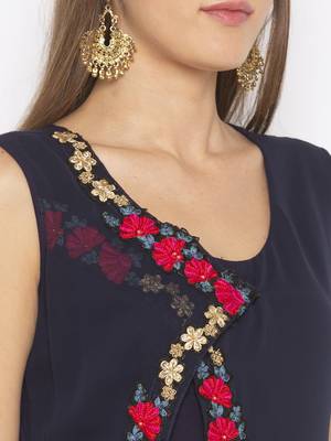 Dark-navy-blue embroidered cotton party-wear-Kurti 5