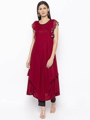 Maroon embroidered cotton party-wear-Kurti 2