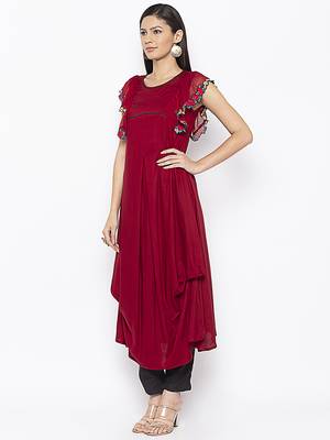 Maroon embroidered cotton party-wear-Kurti 3