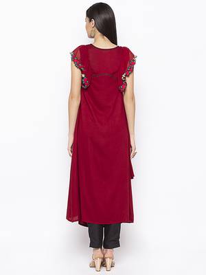 Maroon embroidered cotton party-wear-Kurti 4