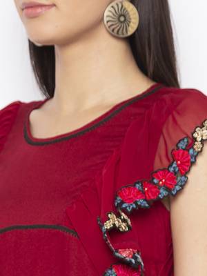 Maroon embroidered cotton party-wear-Kurti 5