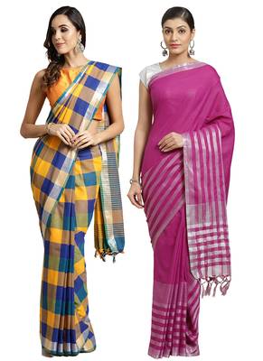 Multicolor woven blended cotton saree with blouse 1