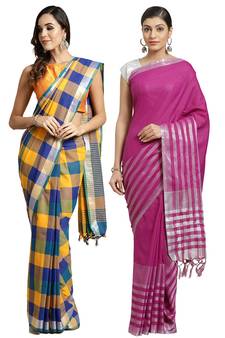 Multicolor woven blended cotton saree with blouse