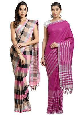 Multicolor woven blended cotton saree with blouse 1