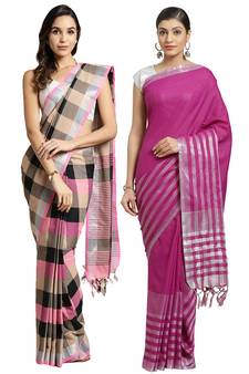 Multicolor woven blended cotton saree with blouse