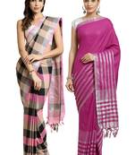 Multicolor woven blended cotton saree with blouse