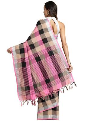 Multicolor woven blended cotton saree with blouse 3