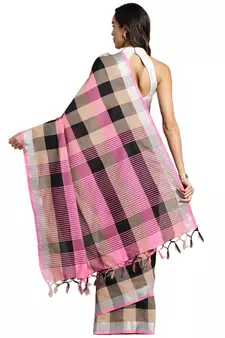 Multicolor woven blended cotton saree with blouse