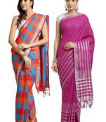 Multicolor woven blended cotton saree with blouse