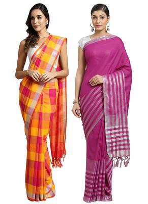 Multicolor woven blended cotton saree with blouse 1
