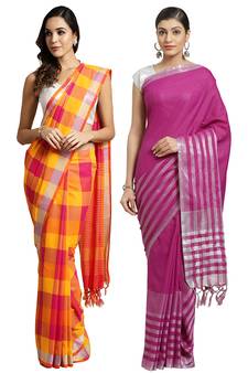 Multicolor woven blended cotton saree with blouse