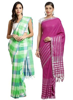 Multicolor woven blended cotton saree with blouse 1