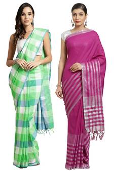 Multicolor woven blended cotton saree with blouse